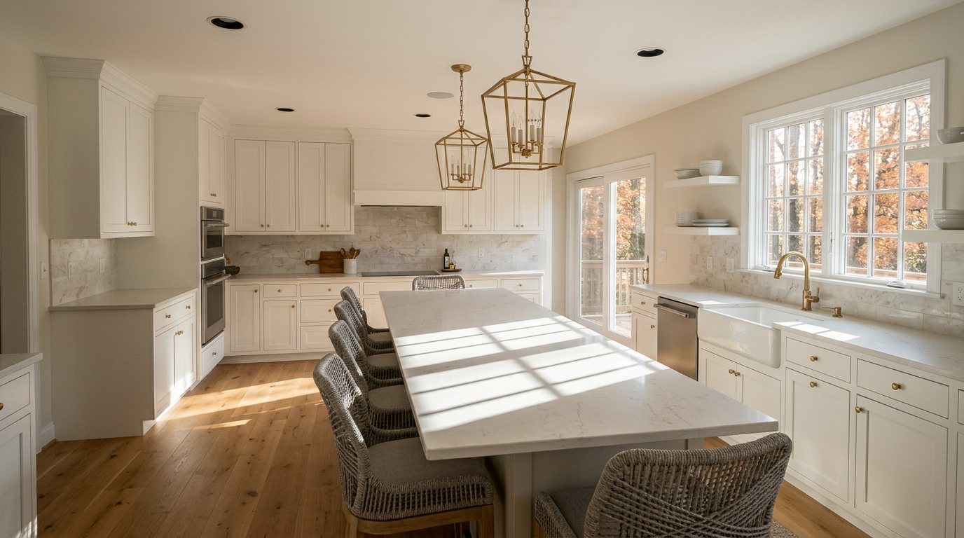 Kitchen with morning sun, lights off